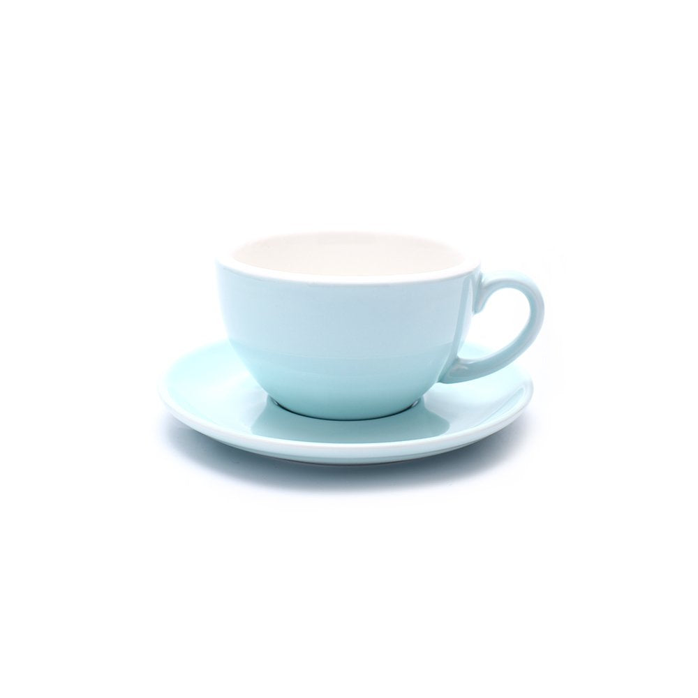 Double Espresso Coffee Cup and Saucer Free Pour Coffee or Small Cappuccino, New Bone China for Coffee Shop and Barista (Glossy Light Blue, 5 oz)