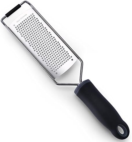 Wide Lemon Zester &amp; Cheese Grater, 18/8 Stainless Steel with Cover, Black | Extra-wide Fine Grating Surface for Citrus, Parmesan, Ginger and Garlic, 18/8 Stainless Steel Blade, Non-slip Top Pads, Cover
