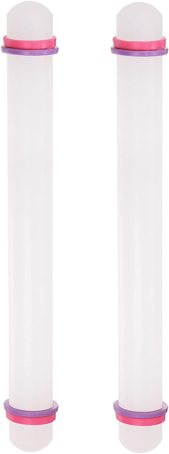 HARFINGTON 2pcs Fondant Rolling Pin 13 Inch x 0.98 Inch Adjustable Guide Rings Non-Stick PP Plastic 