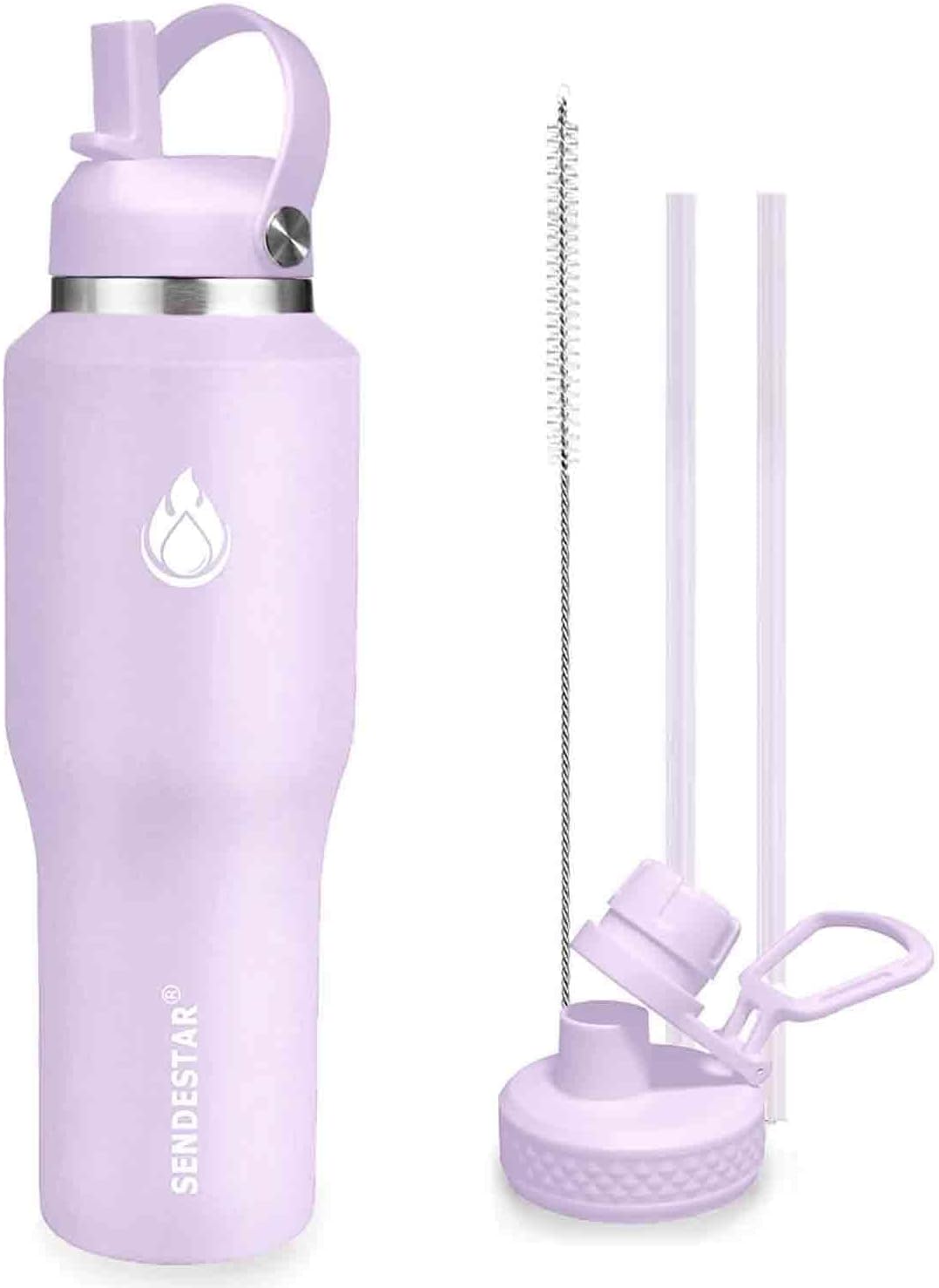 SENDESTAR 40oz Water Bottle Wide Mouth Stainless Steel Vacuum Insulated Double Wall with 2 Straw Lid