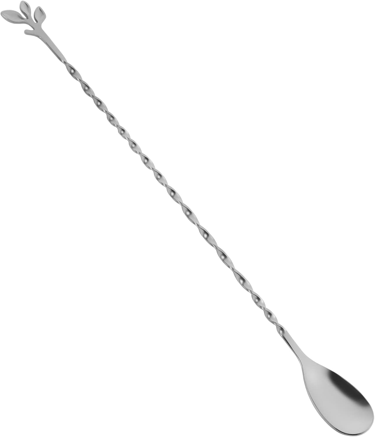 AnSaw Silver 12-Inch Stainless Steel Cocktail Spoon with Leaf Handle - Perfect for Mixing & Layering