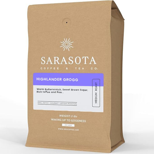 Sarasota Coffee Whole Bean Highlander Grogg | Medium Roast Gourmet Flavored Coffee Beans | Low Acid, Mold Free, Specialty