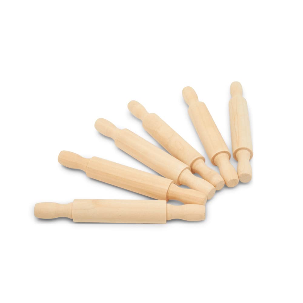 Wooden Mini Rolling Pin, 5 Inches Long, Pack of 25, Great for in The Kitchen, Play-doh, Crafting and Imaginative Play, by Woodpeckers