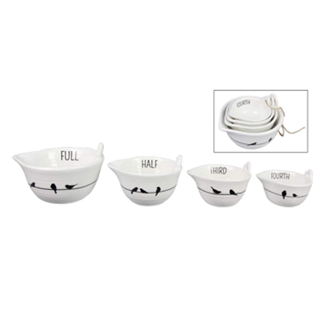 Youngs 21219 Ceramic Bird Design Measuring Cups, Set of 4, Black and White