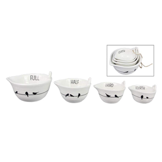 Youngs 21219 Ceramic Bird Design Measuring Cups, Set of 4, Black and White
