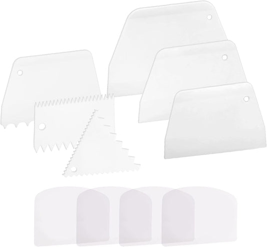 Anvin Cake Scraper Smoother Cake Icing Tool Set, Plastic Scraper Cake Frosting Scraper Smoother Combo for Buttercream Edge Decorating Cake Smoother Flexible for Baking Birthday DIY Kitchen (10 Pcs)