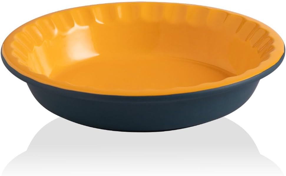 Sweejar Ceramic 10.4 Inches Pie Pan for Baking, Deep and Fluted Porcelain Round Pie Dish, Non-Stick Pie Plate for Pumpkin Pie, Apple Pie, Pie Pots with Morden Farmhouse Design (Blue &amp; Yellow)