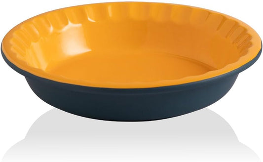 Sweejar Ceramic 10.4 Inches Pie Pan for Baking, Deep and Fluted Porcelain Round Pie Dish, Non-Stick Pie Plate for Pumpkin Pie, Apple Pie, Pie Pots with Morden Farmhouse Design (Blue &amp; Yellow)
