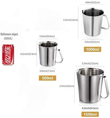 KSENDALO SUS304 Stainless Steel Measuring Cup Pitcher, 16oz/2Cup/500mL Metal Measuring Cup with Precision Engraved Markings for Kitchen Baking, Frothing, Liquid, Coffee, Milk