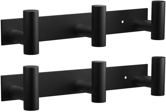 VAEHOLD Black Hat and Coat Wall Mount Rack - 3 Hooks for Robes, Bags, Keys, and Towels - Bathroom Towel Hanger Organizer (2