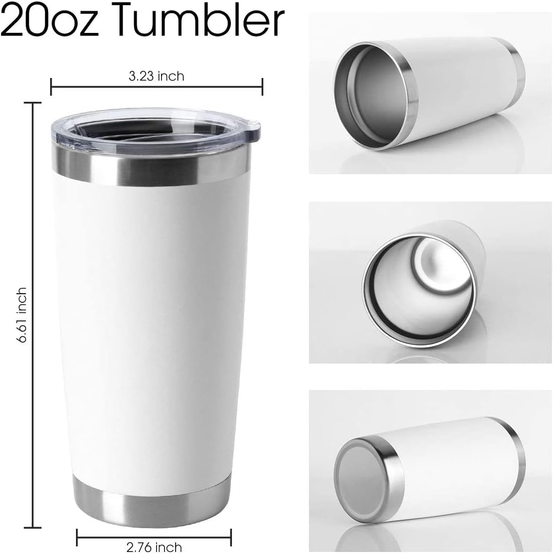HASLE OUTFITTERS 20oz Tumblers Stainless Steel Mugs with Lid Double Wall Vacuum Insulated Coffee Cups for Cold & Hot Drinks (20oz-White, 12 Pack)