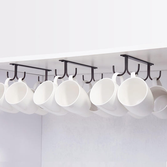 Mug Rack Under Cabinet - Coffee Cup Holder, 12 Mugs Hooks Under Shelf, Display Hanging Cups Drying Hook for Bar Kitchen
