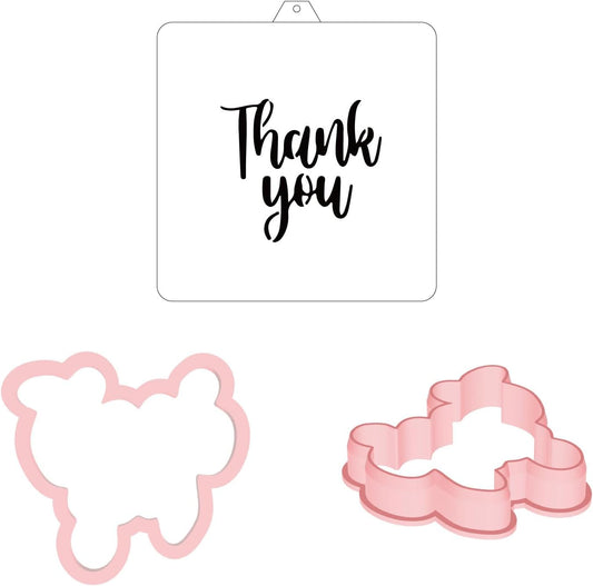 Thank You Cookie cutter and stencil set Baking stencils and cutters bundle DIY bakery decorating kit Cookie cutters with