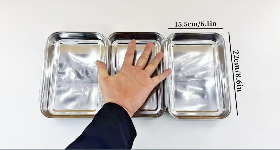3-Piece Stainless Steel Breading Set – Interlocking Coating Trays for Chicken, Fish, Meat | Non-Slip, Dishwasher Safe, Oven Safe | Stackable Space-Saving Design for Flour, Egg (M-8.6" x 5.8")