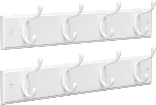 SONGMICS Set of 2 Wall-Mounted Coat Rack, Hook Rack, 8 Dual Metal Hooks, for Coats, Bags, Keys, in The Entryway, Bedroom,