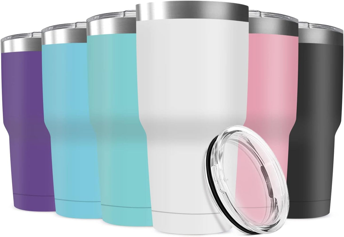 30oz Stainless Steel Travel Mug with Lid, 6 Pack Double Wall Vacuum Insulated Bulk Tumbler, Powder Coated Coffee Cup Suitable for Vehicle Cup Holders(Assorted Colors)