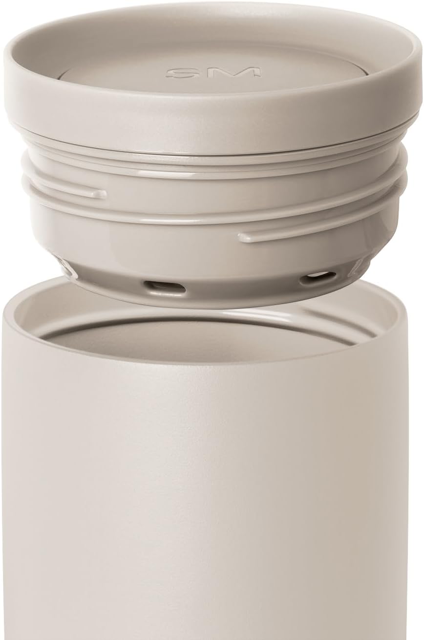 Simple Modern Insulated Travel Coffee Mug 360° Lid | 16oz | Beige | Voyager Ceramic-Lined Insulated Stainless Steel Coffee Tumbler, Iced Coffee Cup, Mug with Lid | Fits Cupholder, Almond Birch