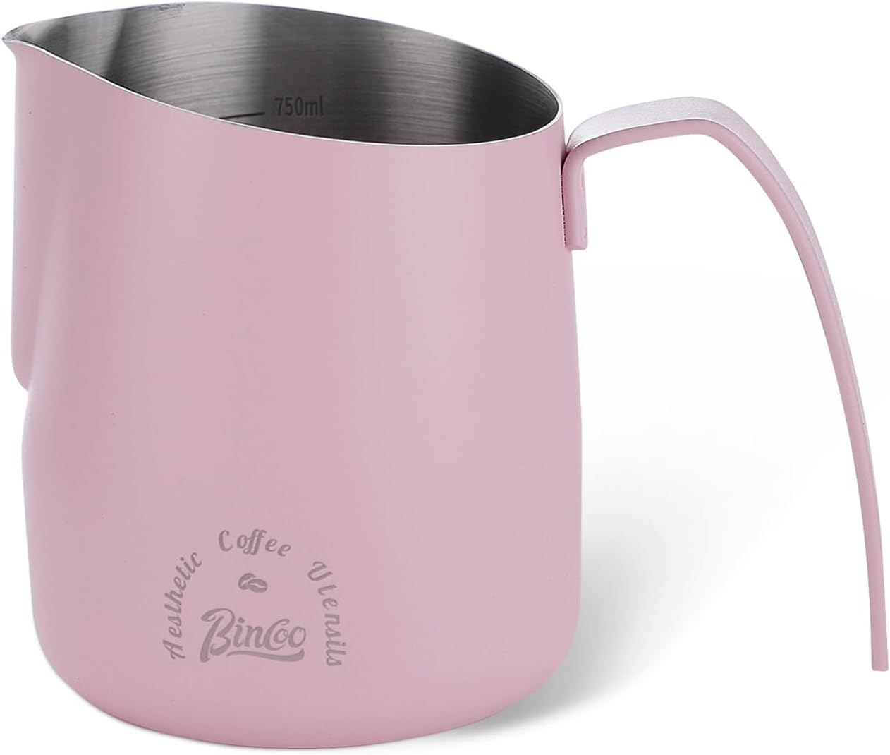 Pink Milk Pitcher 750ML - Espresso Steaming Pitcher with Large Handle and Scale,Stainless Steel Milk Frothing Cup for Cappuccino, Latte Art,Coffee Machine Accessories