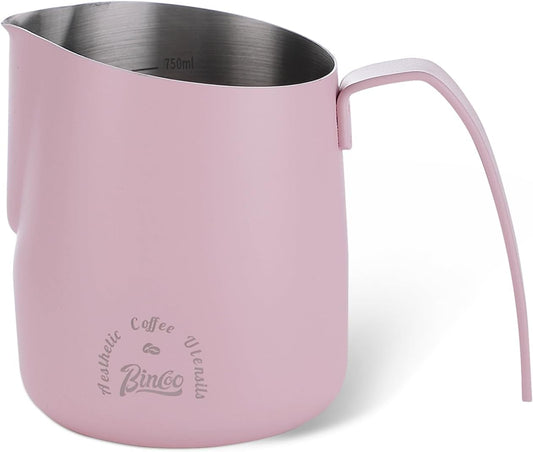 Pink Milk Pitcher 750ML - Espresso Steaming Pitcher with Large Handle and Scale,Stainless Steel Milk Frothing Cup for Cappuccino, Latte Art,Coffee Machine Accessories