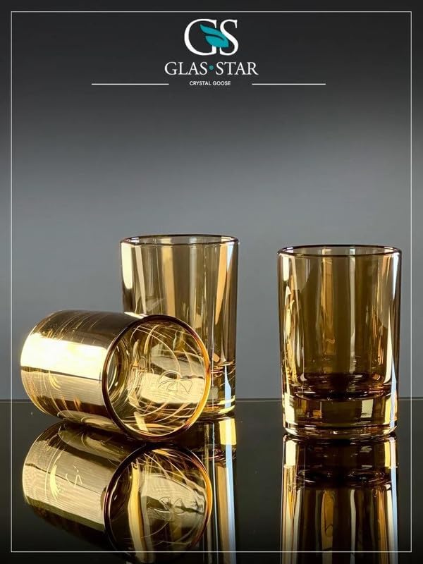 Honey Shot Glasses Set of 6 — 1.5 oz Amber Heavy Base Drinking Glass for Tequila, Vodka, Espresso — Elegant Barware Gift Pack