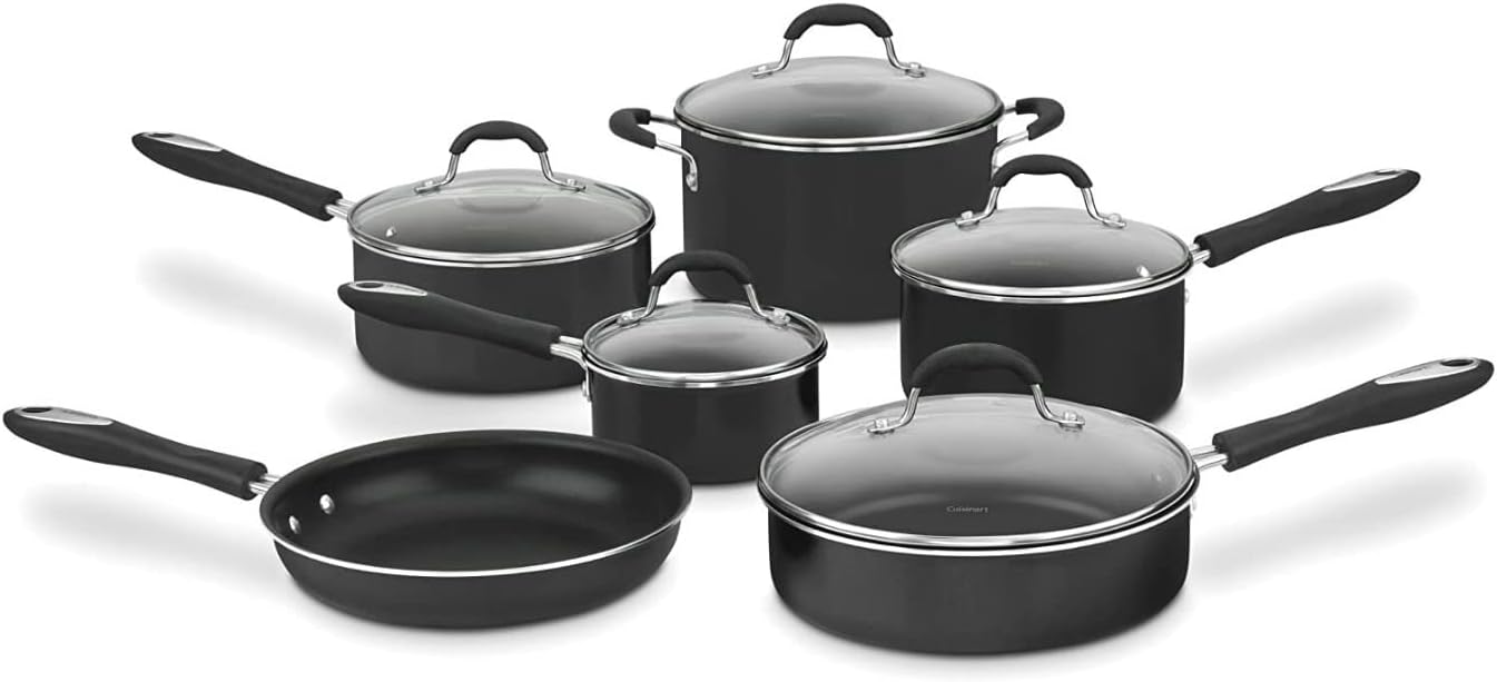 Cuisinart Pots and Pans Set, Nonstick w/Aluminum Core, 11-Piece, Black | 11-pc pots and pans set non stick, dishwasher s