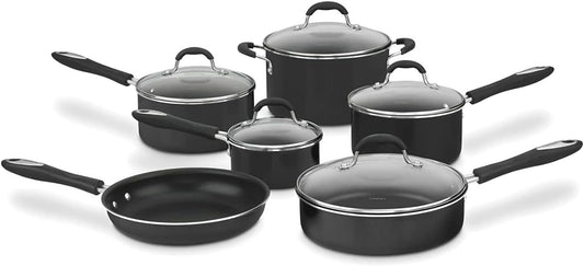 Cuisinart Pots and Pans Set, Nonstick w/Aluminum Core, 11-Piece, Black | 11-pc pots and pans set non stick, dishwasher s