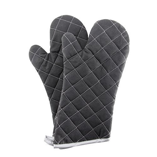 ARCLIBER Black 15" 425°F Terry Oven Mitts Quilted Heat Resistant | Quilted Lining, 1 Pair, Heat Resistant, Classic, Cotton Blend, Cooking, Baking, Grilling, Non-Slip Grip