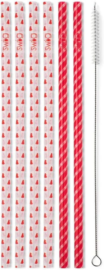 Swig Life Reusable Straws Santa Baby & Candy Cane Tall Straw Set & Cleaning Brush, Each Straw is 10.25 inch Long (Fits Swig