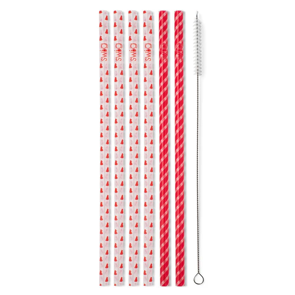 Swig Life Reusable Straws Santa Baby & Candy Cane Tall Straw Set & Cleaning Brush, Each Straw is 10.25 inch Long (Fits Swig Life 20oz Tumblers, 22oz
