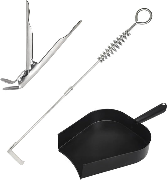 BBQ Ash Removal Tool Set for Big Green Egg Accessories, Kamado Grill Cleaning Tools Include Ash Rake and Ash Pan and Grill