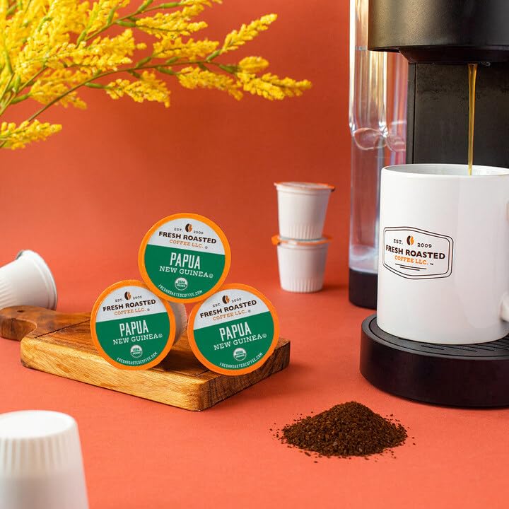 Fresh Roasted Coffee, Organic Papua New Guinea K-Cup Pods for Keurig Brewers, Medium Roast, USDA Organic, Kosher, 24 Count (Pack of 1)