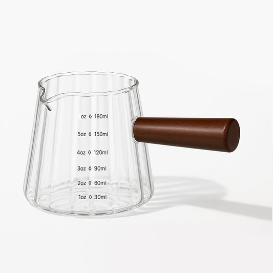 Espresso Cups 6oz/180ml Measuring Cups Glass Espresso Shot Cups Ribbed Espresso Shot Glass with Wooden Handle,Coffee Bar