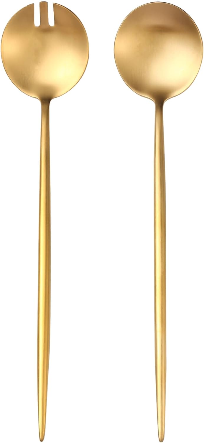 Lemeya Gold Salad Serving Utensils,Serving Spoons Stainless Steel,2Pcs Long Handle Salad Servers 11.