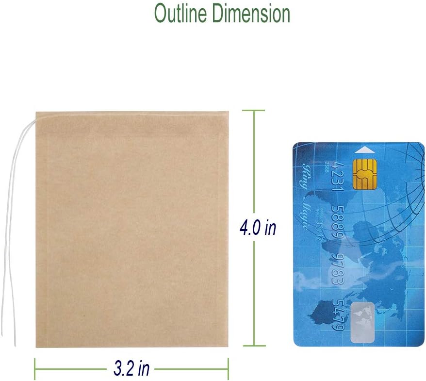 Aksuaple Eco-Fil Disposable Tea Filter Bags for Loose Tea, Wood Pulp Material, Biodegradable and Compostable, Unbleached Empty Tea Infuser Sachets with Drawstring, 100 Pack (3.2inch x 4.0inch) | Wood Pulp Material, Biodegradable and Compostable, Unbleache
