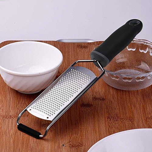 Wide Lemon Zester &amp; Cheese Grater, 18/8 Stainless Steel with Cover, Black | Extra-wide Fine Grating Surface for Citrus, Parmesan, Ginger and Garlic, 18/8 Stainless Steel Blade, Non-slip Top Pads, Cover