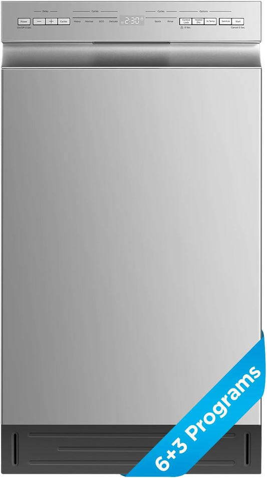 Midea 18 Inch Built-in Dishwasher, Slim Space-Saving Design with 8 Place Settings, 6 Washing Programs &amp; Stainless Steel Tub, Energy Star Certified Dishwasher with Heated Dry &amp; High Temp Wash, Silver