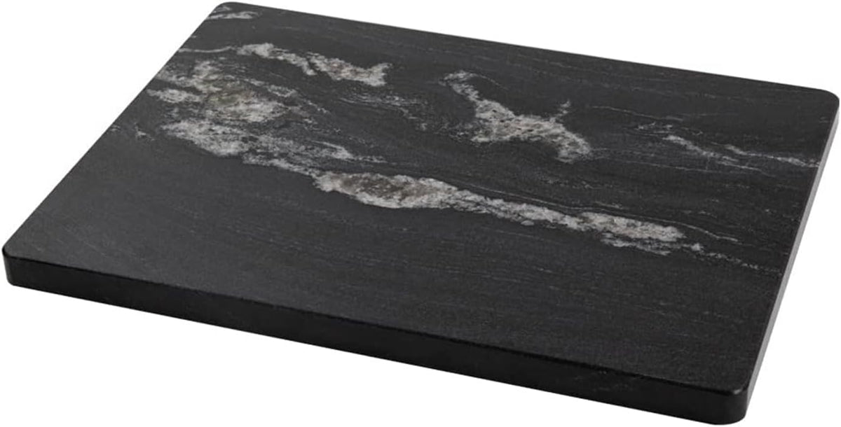 Black Marble Cutting Board, 12×16In Stone Cutting Boards for Kitchen | Marble Slab Pastry Board With Non-Slip Feet for Baking Cheese Charcuterie Dough - Wedding Gift, Easy Clean and Drain