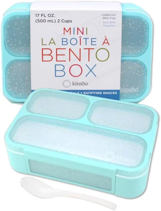kinsho Glitter Bento Snack Containers with Lids, Mini Bento-box Lunch-Box for Toddler Daycare and Small Kids, Travel Meal