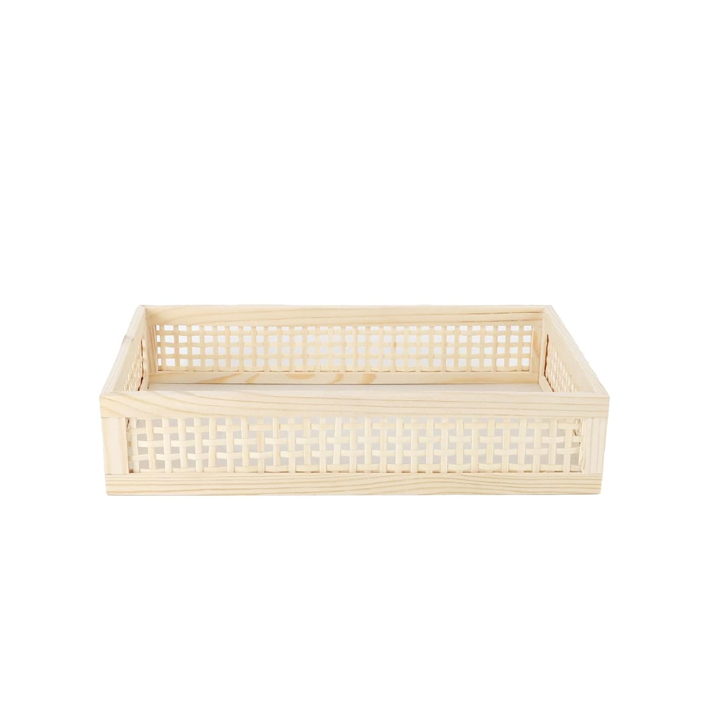 Yahuan Rectangular Wooden Bamboo Serving Tray with Handles, Handwoven Rattan Decorative Display Serving Platters