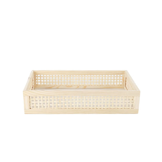 Yahuan Rectangular Wooden Bamboo Serving Tray with Handles, Handwoven Rattan Decorative Display Serving Platters