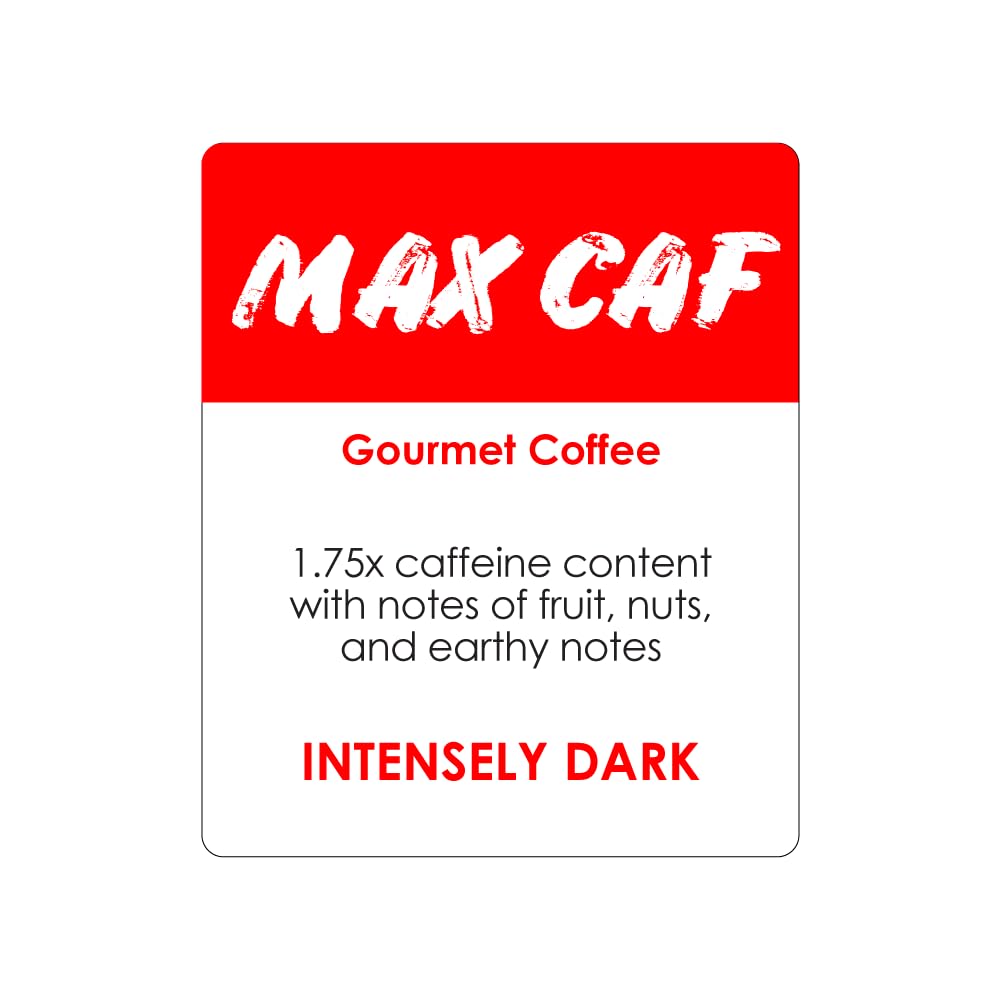 Donut Café K-Cup Coffee Pods, Dark Roast, High Caffeine, Max Caf 80 Count | Single Serve, 1.5X Caffeine, Vegan, Allergen Free, Non-GMO, Kosher, For Keurig K Cup Brewers, Intensely Bold &amp; Powerful