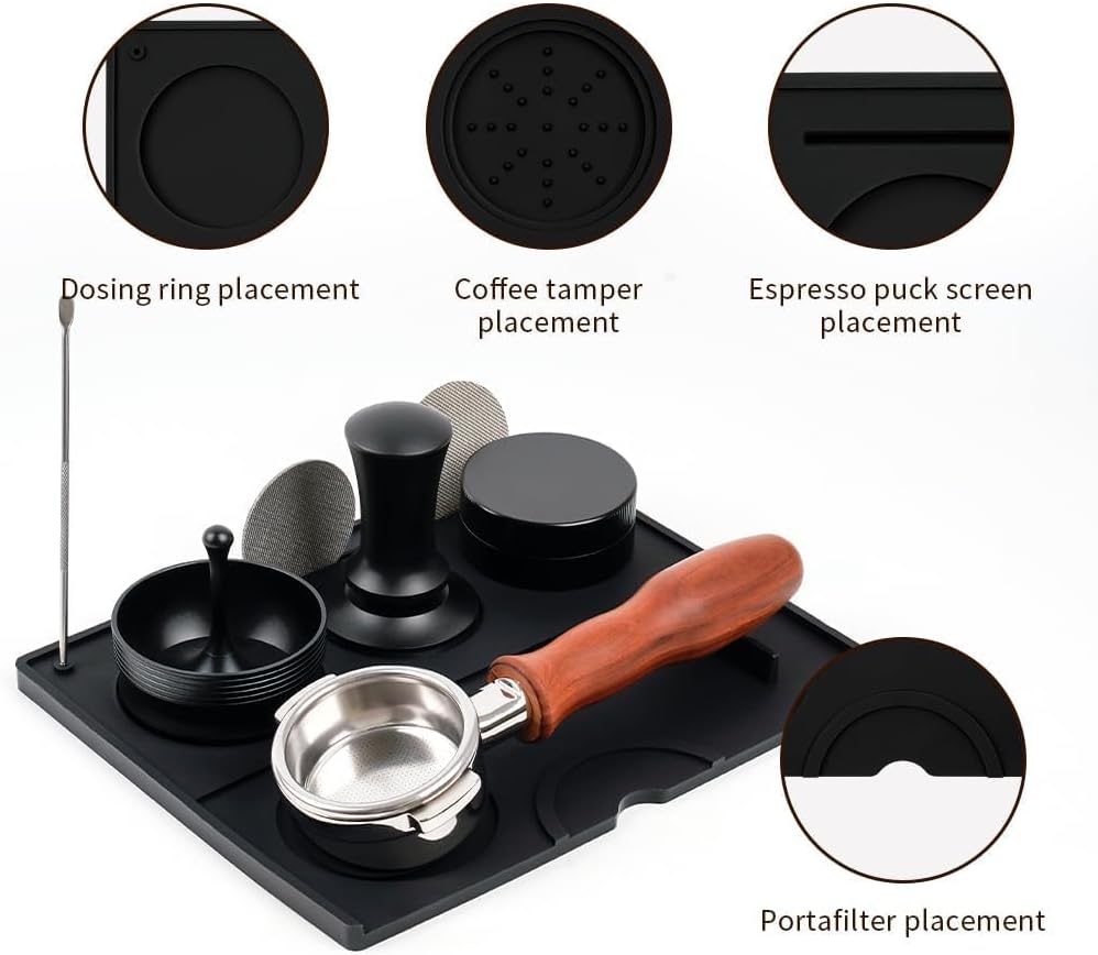 watchget Silicone Espresso Tamping Mat Tamp Station, Black | Non-slip, heat-resistant, protects countertop, fits 51/54/58mm Tools,Espresso Accessory for Home Baristas Bar Coffee Shop