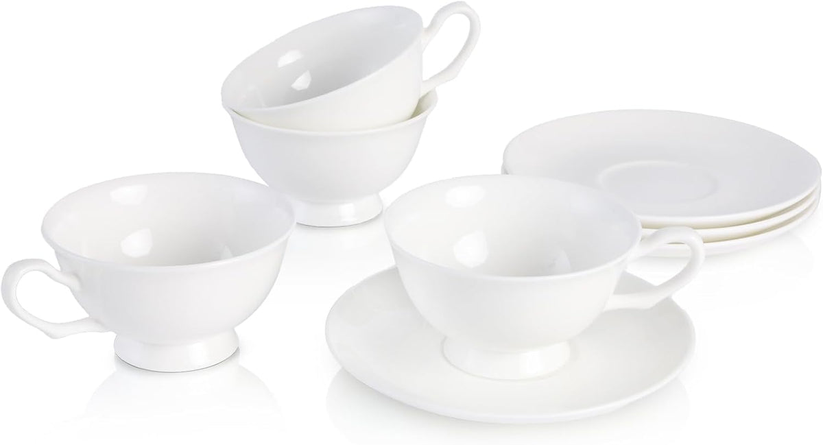 Fine Bone China Espresso Cups and Saucers Set of 4