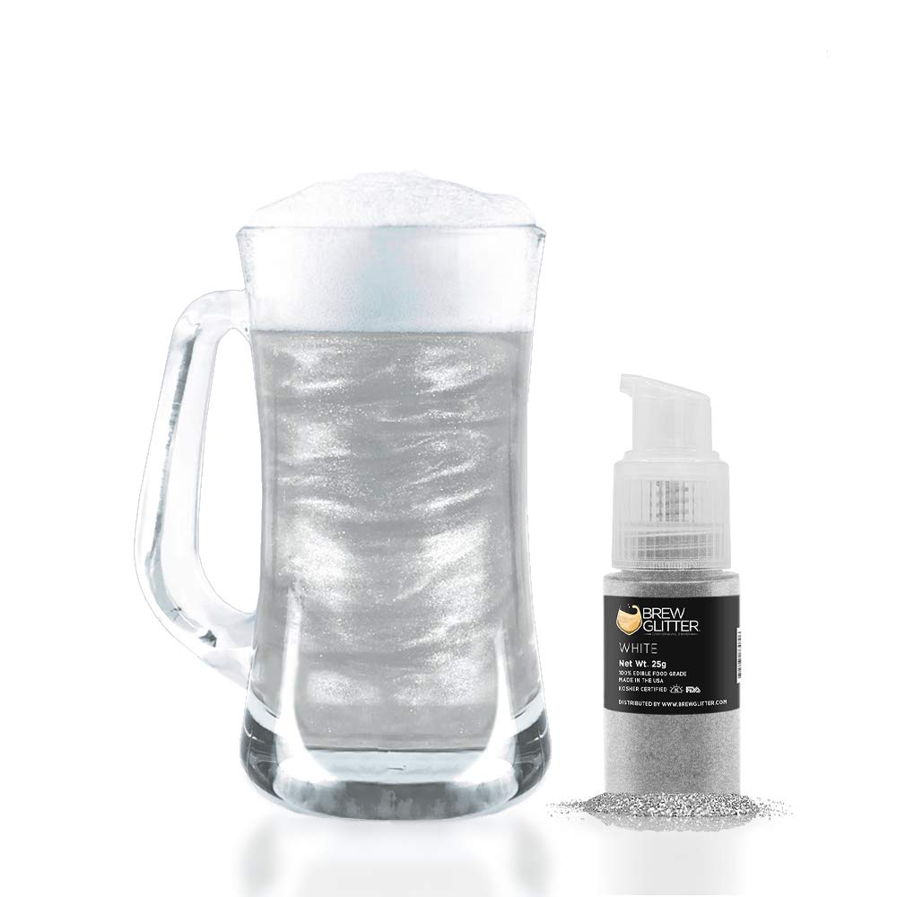 White Brew Glitter Edible Glitter for Drinks, Cocktails, Beer, Garnish Glitter &amp; Beverages | Kosher &amp; Halal Certified | 100% Edible &amp; Food Grade | Vegan, Gluten, Nut Free (25g Spray Pump, White)