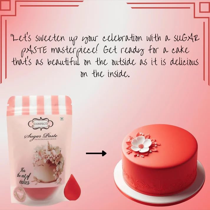 Confect Red Fondant | Vibrant Edible Cake Fondant for Christmas &amp; Special Occasions | Easy to Roll, Smooth Texture | Ideal for Cake Decorating &amp; Cupcakes | Vegan &amp; Gluten-Free – 8.8 Oz
