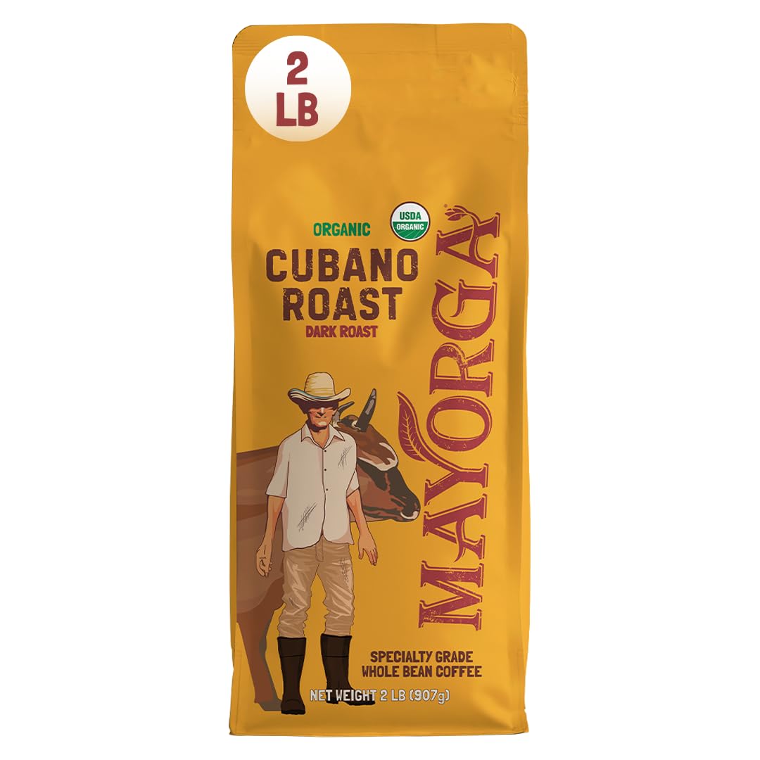 Mayorga Organic Coffee 2lb Cafe Cubano Roast - Dark Roast Whole Bean Specialty Grade Coffee