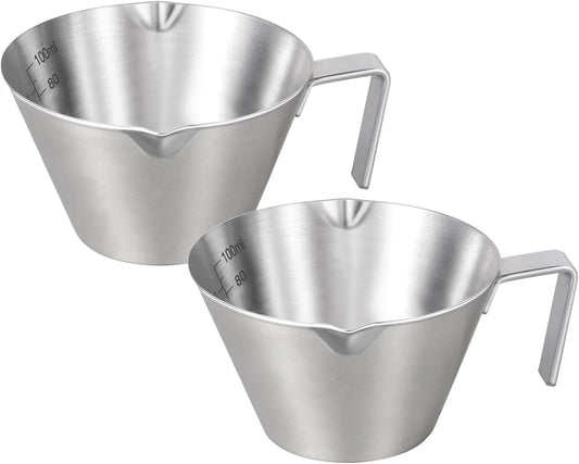 YARRAMATE Stainless Steel Espresso Shot Cup, 3.4oz (Silver, 2 Pack) | Heat Insulated Grip, Stackable, Dual-Scale Accuracy, Easy to Rinse Clean, Fits Espresso Maker