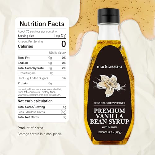 MONKSHUSHU Sugar Free Allulose Syrup &amp; Vanilla Bean Coffee Syrup Bundle | Sugar Free, Keto &amp; Vegan, Zero Calorie, Real Vanilla Bean, 0g Net Carbs, Monk Fruit Sweetened, 37.4 oz Total