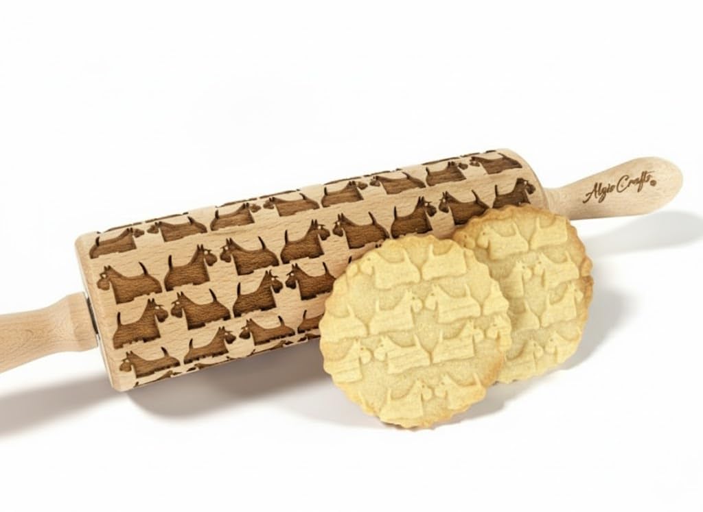 TERRIER PATTERN EMBOSSING ROLLING PIN SCOTTISH TERRIER DOG PATTERN ENGRAVED ROLLING PIN with SCOTTIE for EMBOSSED COOKIES