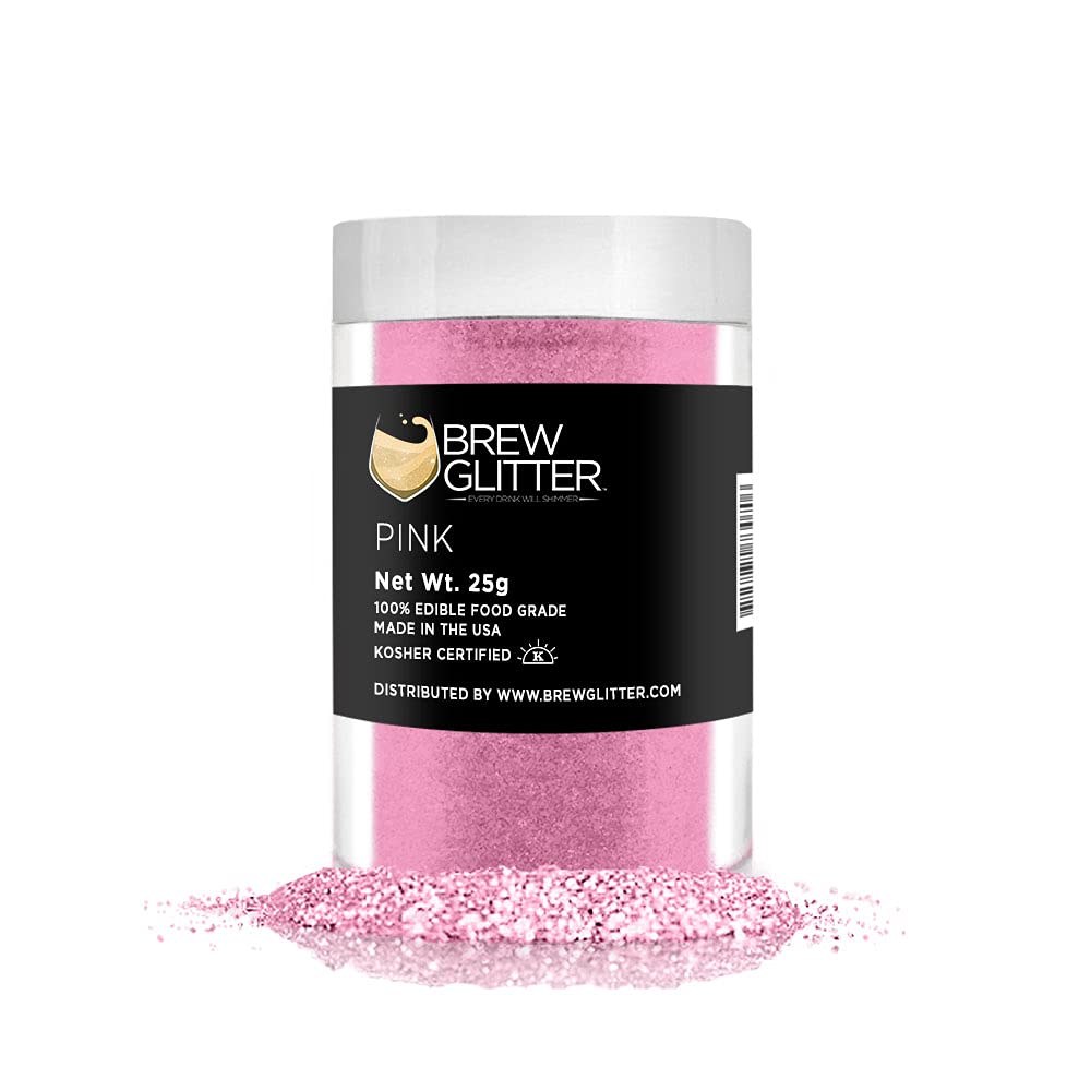 Pink BREW GLITTER Edible Glitter For Drinks, Cocktails, Beer, Garnish Glitter &amp; Beverages | KOSHER &amp; HALAL Certified | 100% Edible &amp; Food Grade | Vegan, Gluten, Nut Free (25g, Pink)